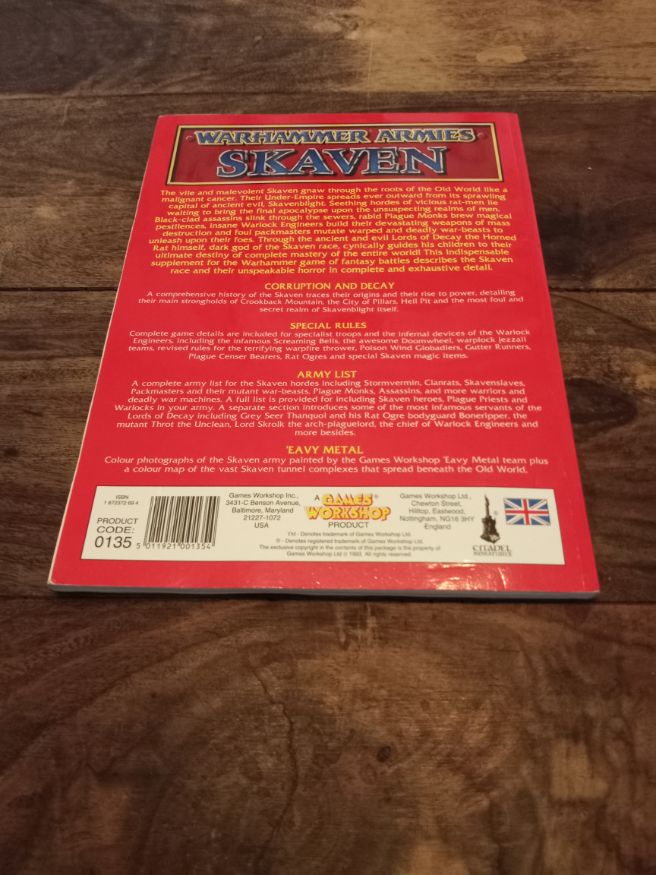 Warhammer Armies Skaven Army Book Games Workshop 1993