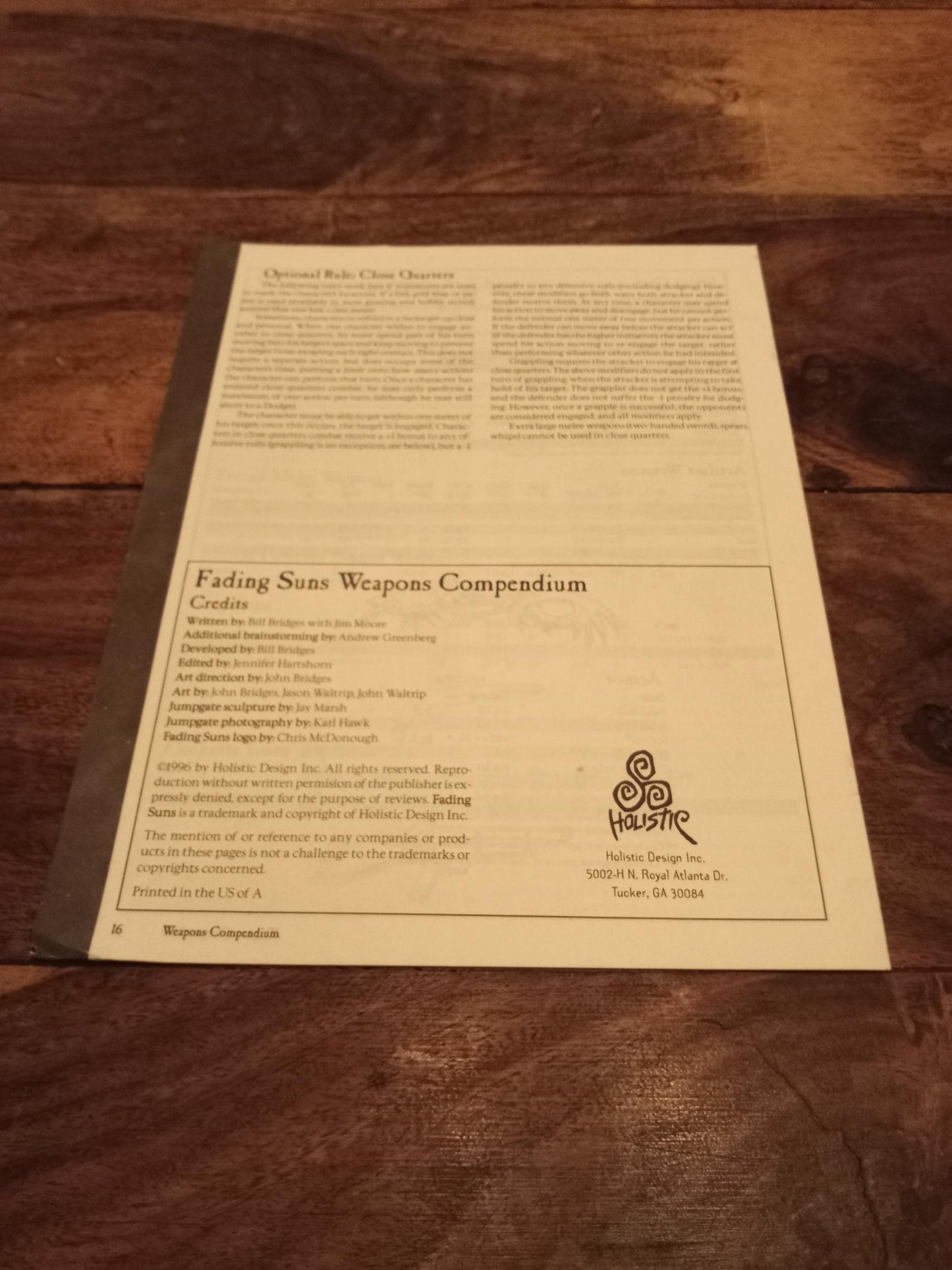 Fading Suns Weapons Compendium Holistic Designs 1996