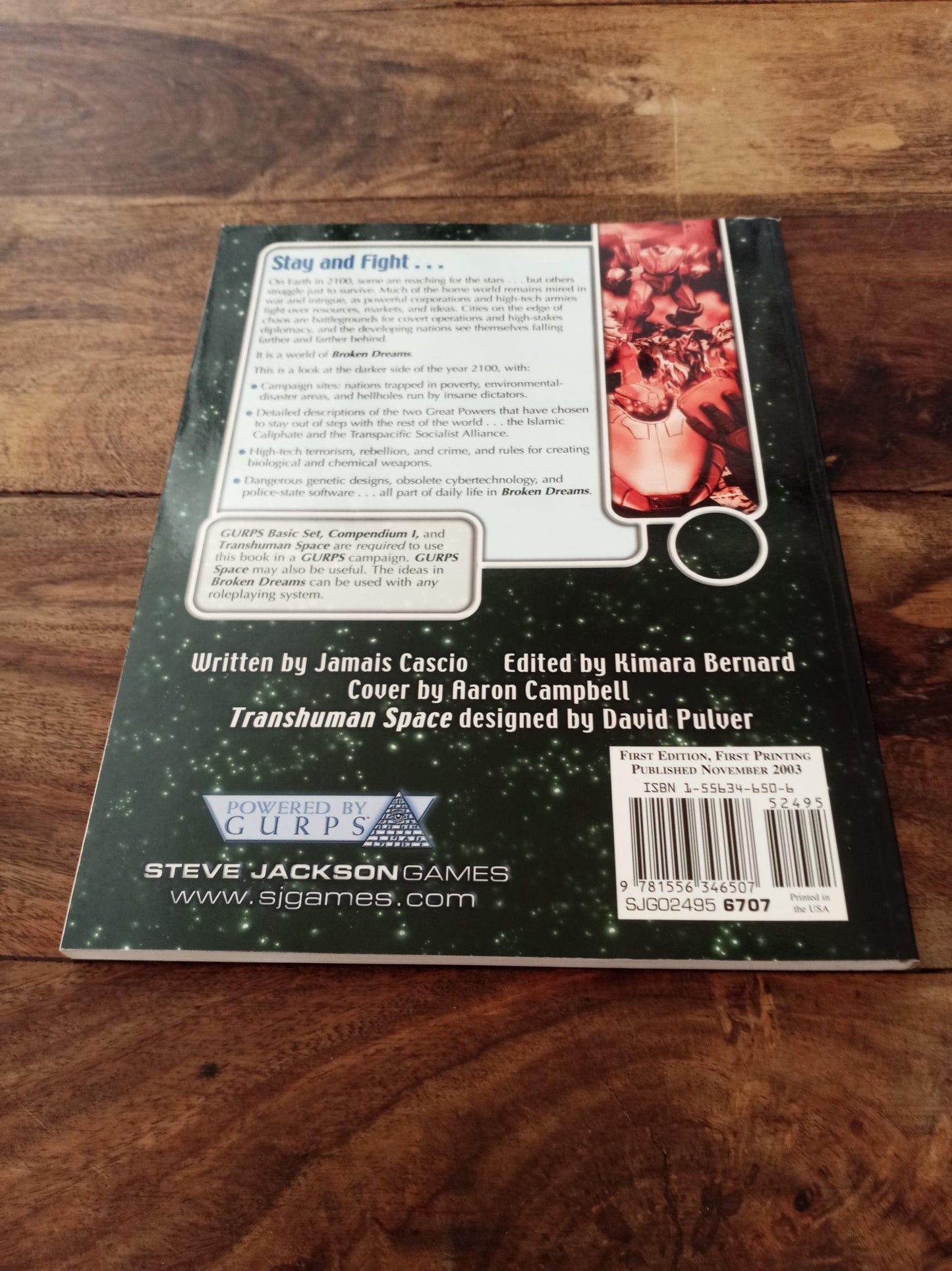 Gurps TransHuman Space Broken Dreams Steve Jackson Games 2003