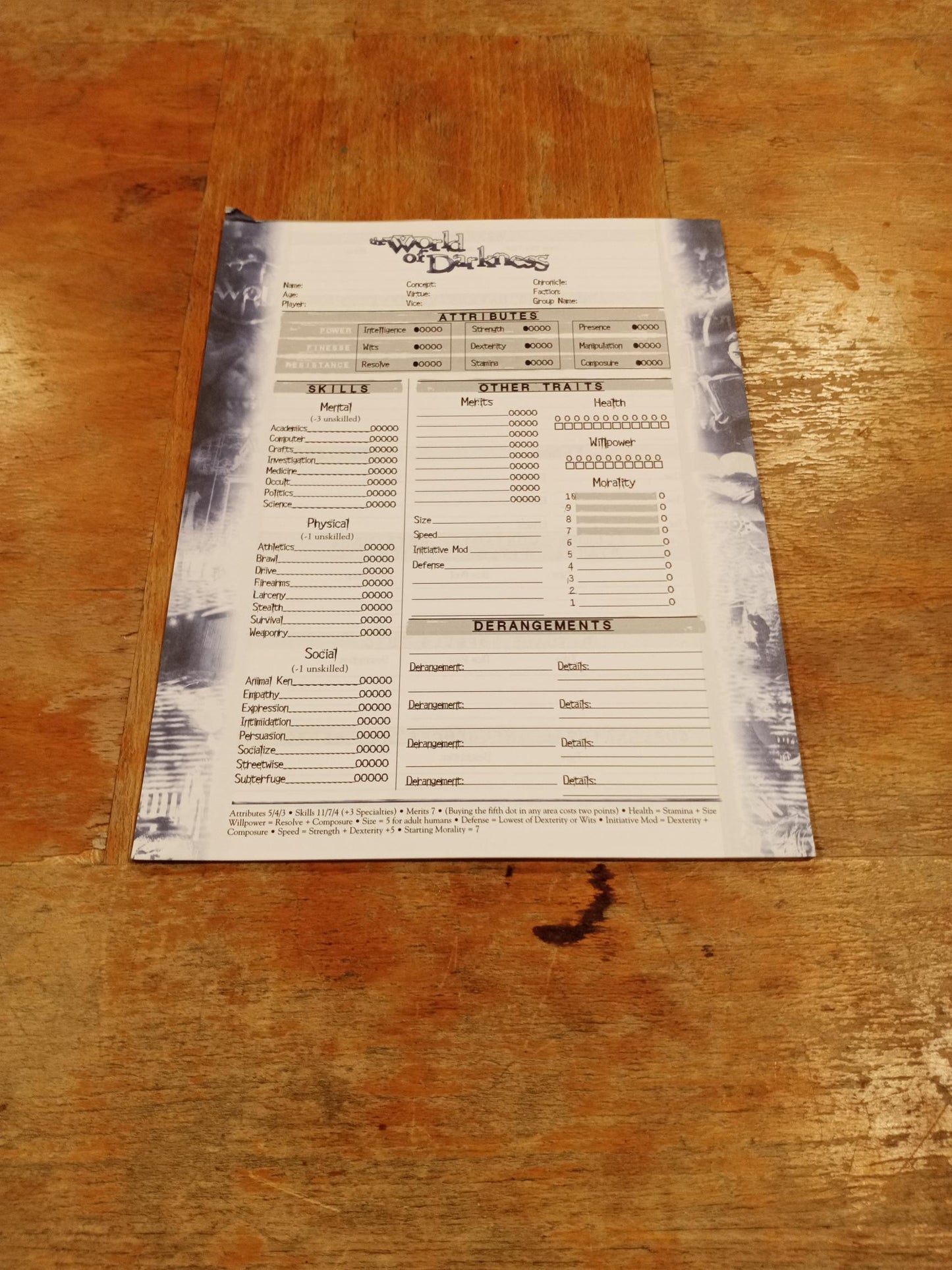 World of Darkness Character Sheet Pad