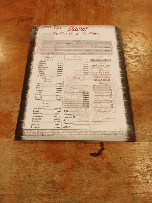 Vampire The Requiem Daeva The Circle of the Crone Character Sheet pad