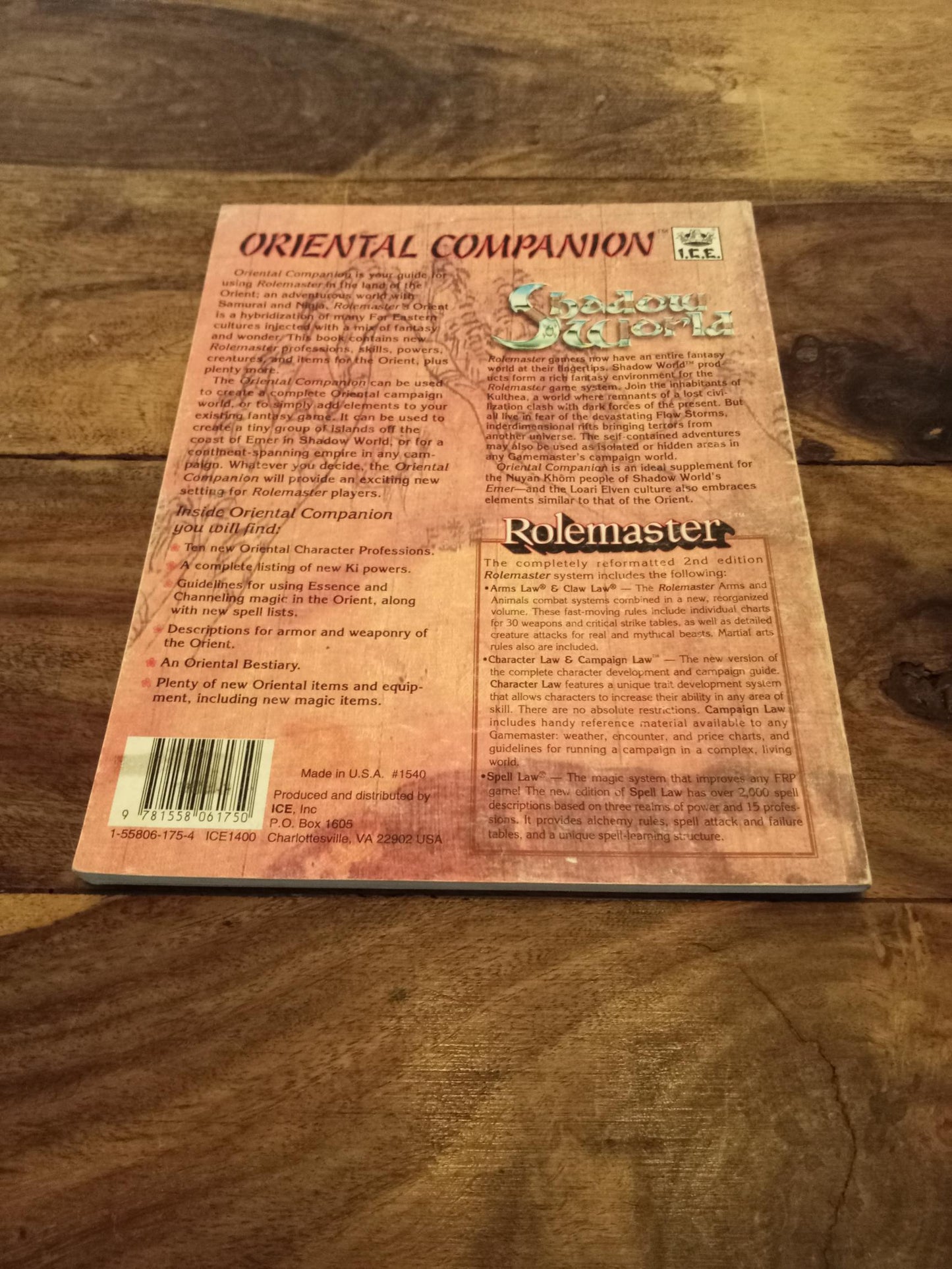 Rolemaster Oriental Companion I.C.E. 1540 Rolemaster 2nd Ed 1992