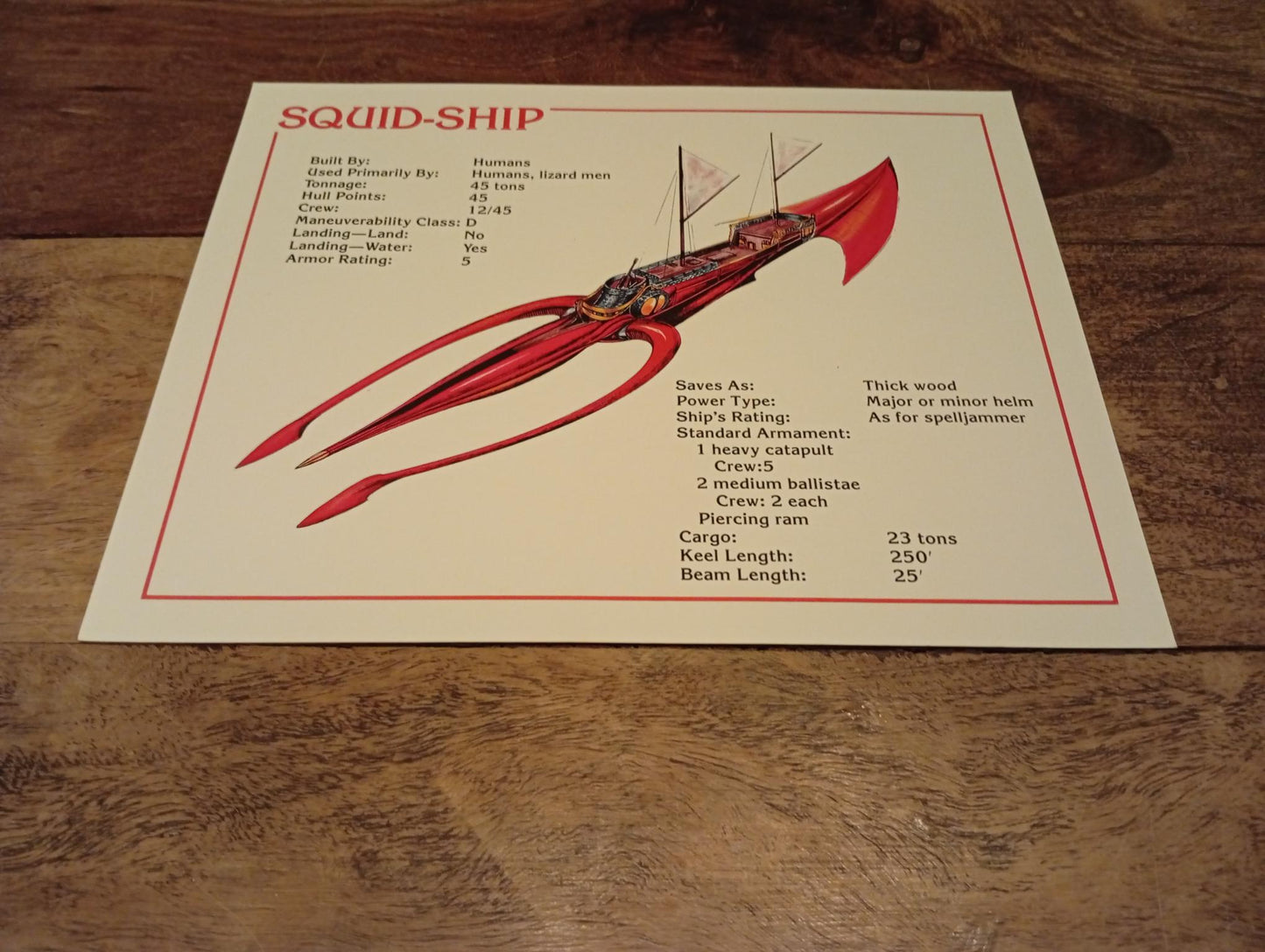 AD&D Spelljammer Adventures in Space Ship Card TSR