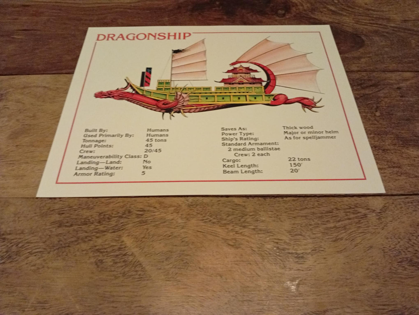 AD&D Spelljammer Adventures in Space Ship Card TSR