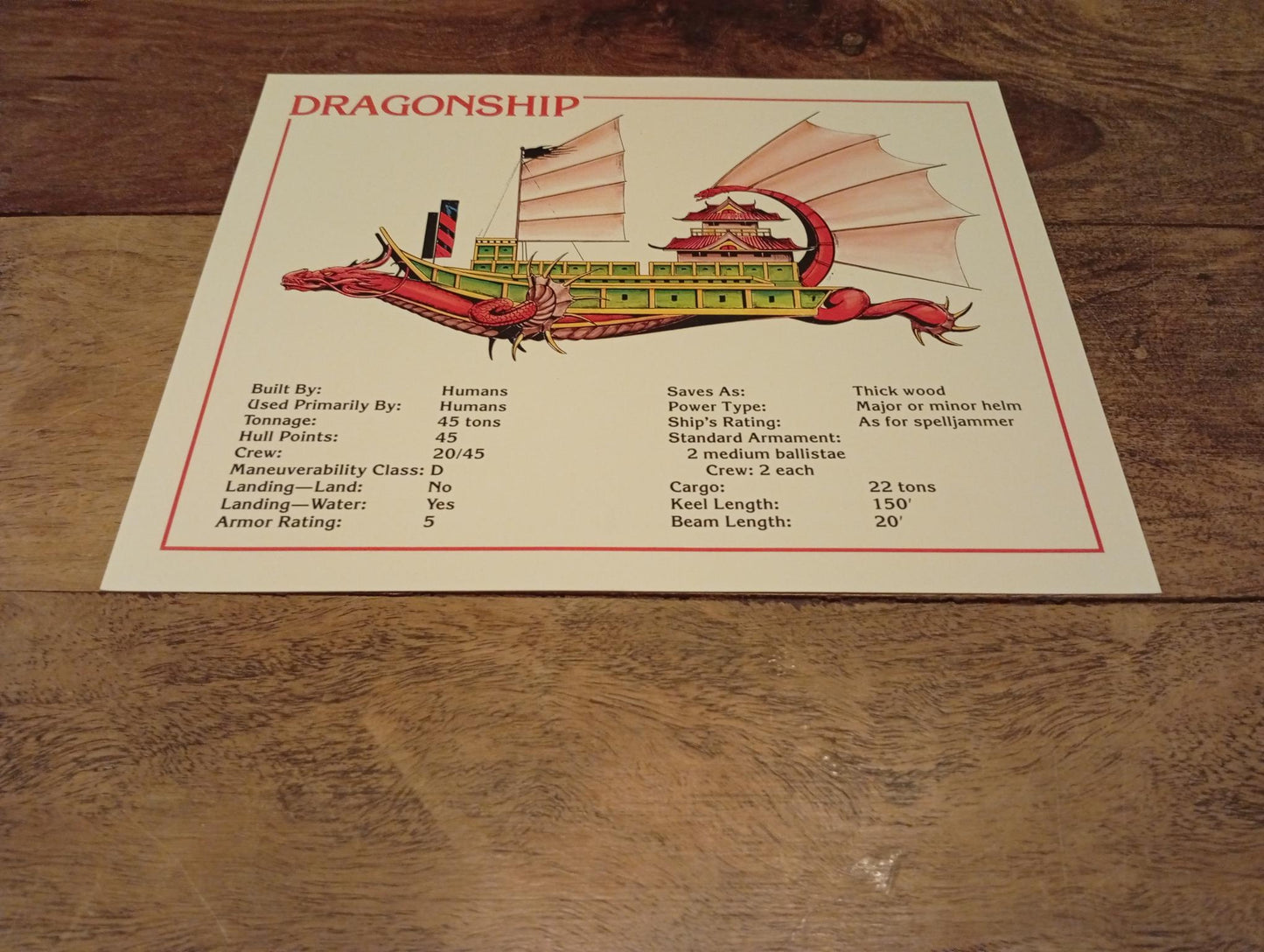 AD&D Spelljammer Adventures in Space Ship Card TSR