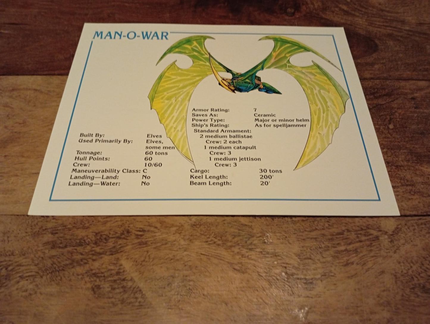 AD&D Spelljammer Adventures in Space Ship Card TSR
