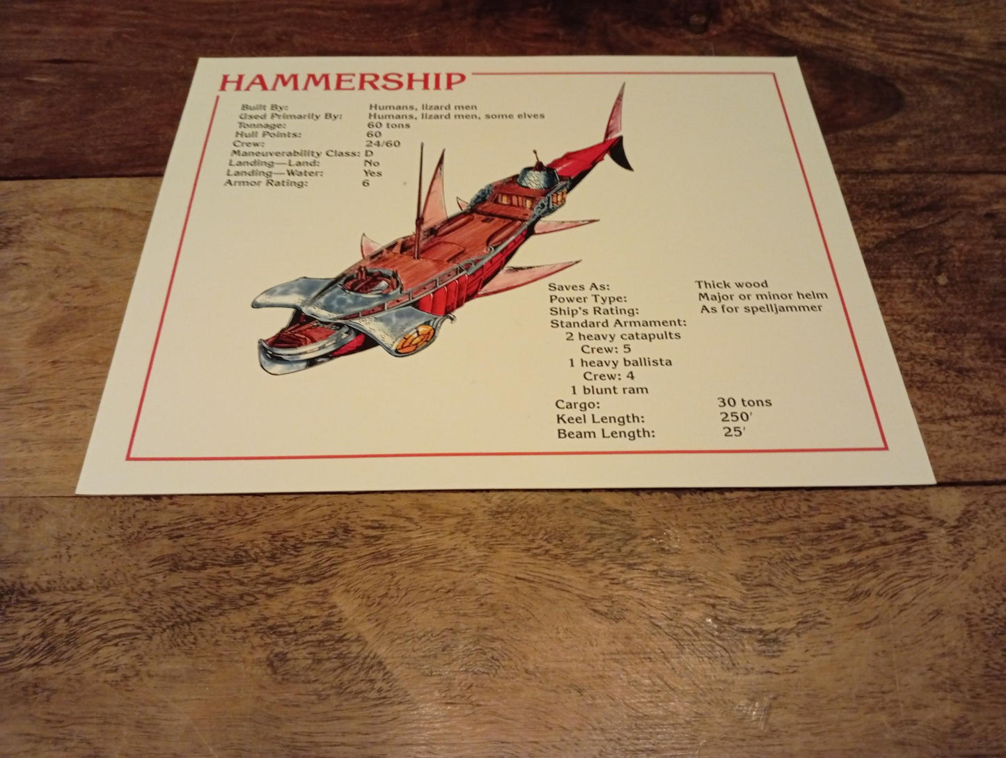 AD&D Spelljammer Adventures in Space Ship Card TSR