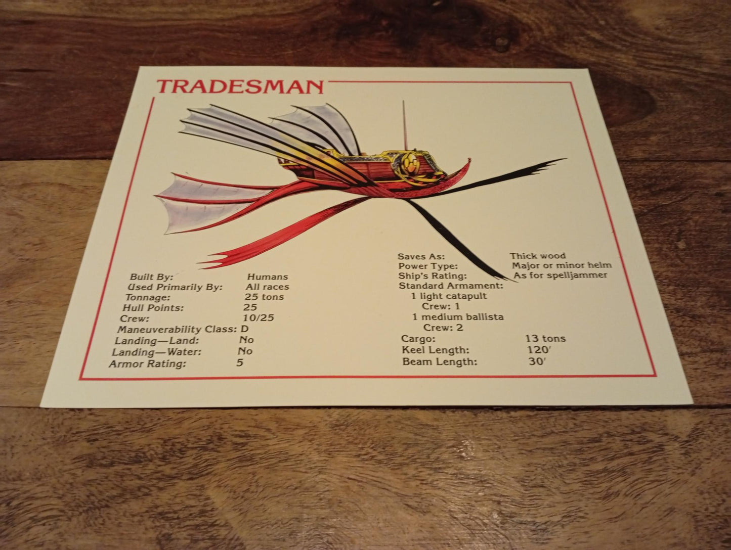 AD&D Spelljammer Adventures in Space Ship Card TSR