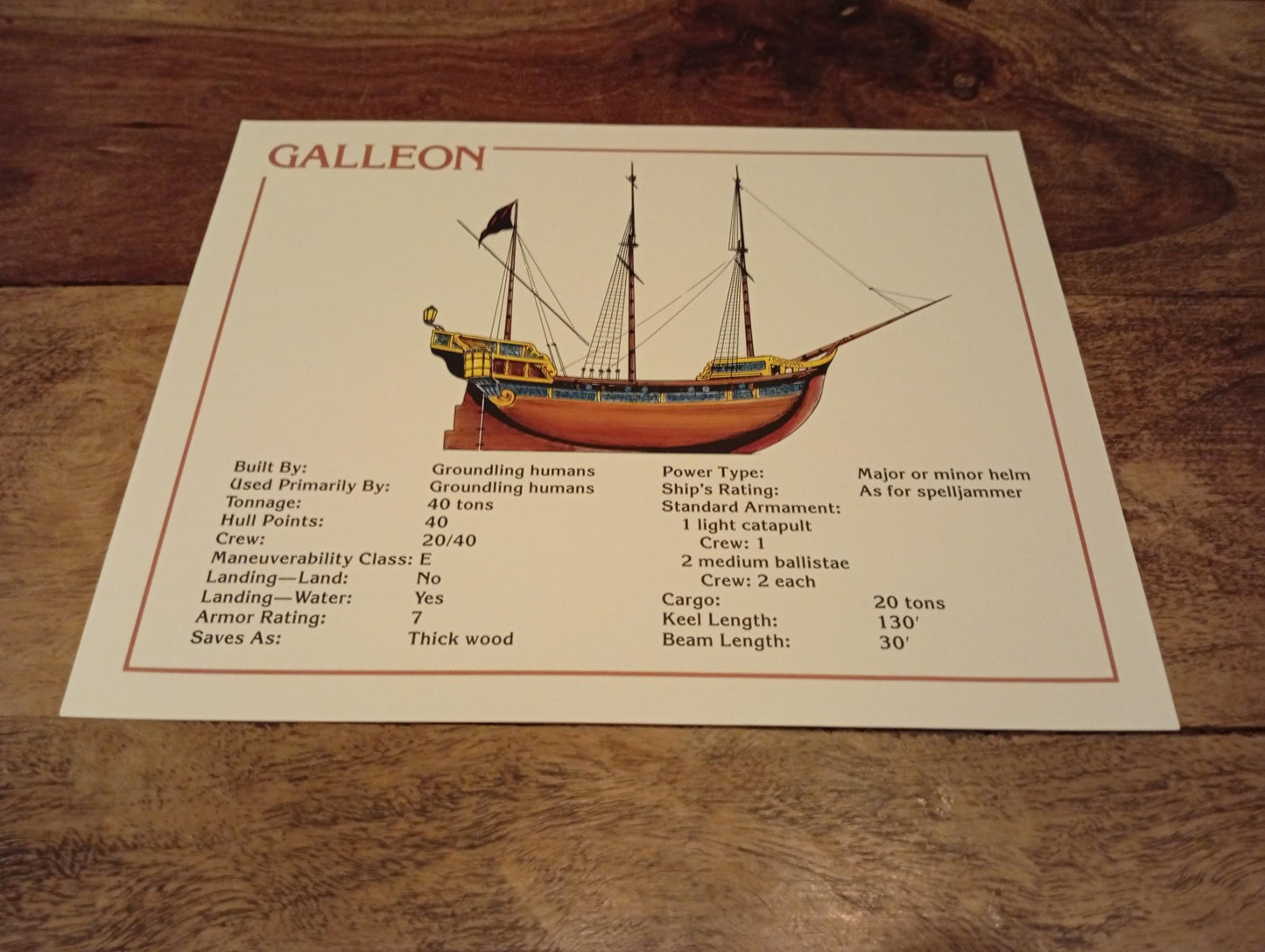 AD&D Spelljammer Adventures in Space Ship Card TSR