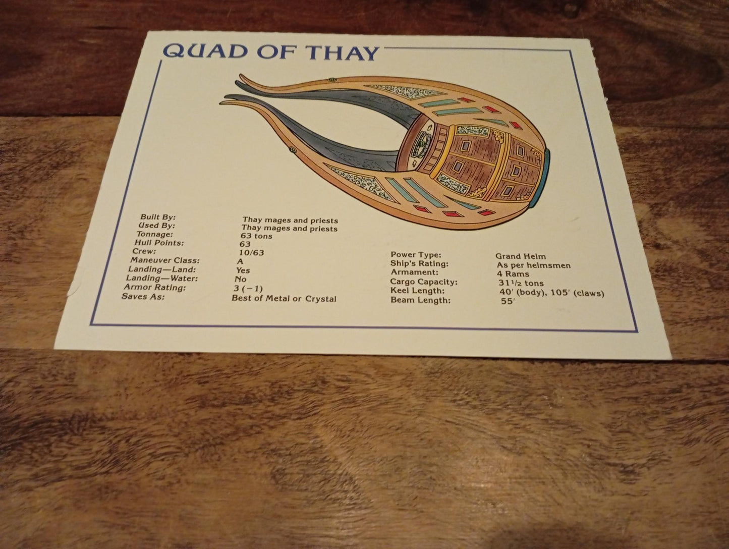 AD&D Spelljammer Adventures in Space Ship Card TSR