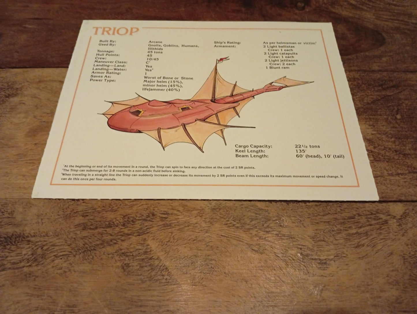 AD&D Spelljammer Adventures in Space Ship Card TSR