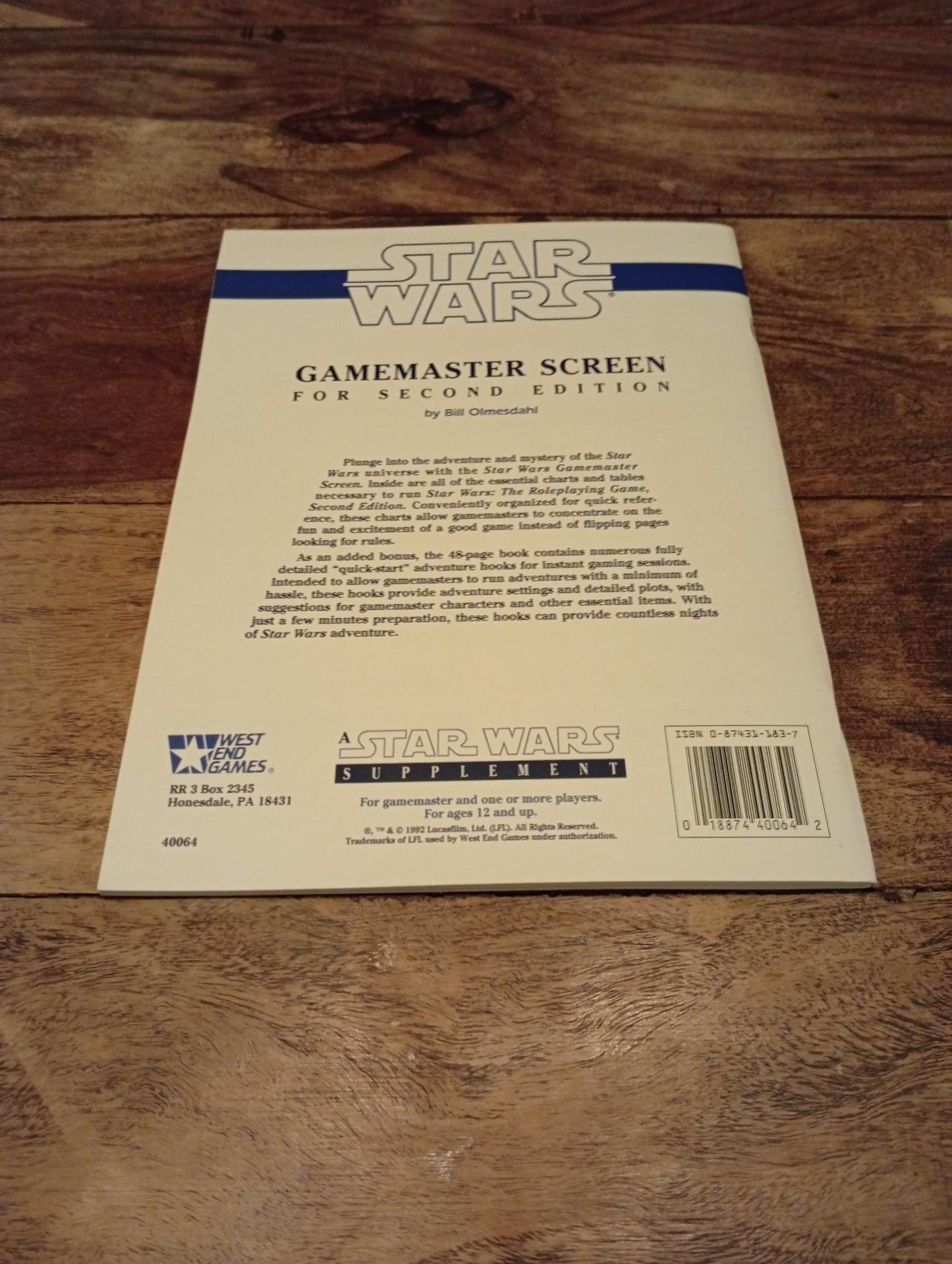 Star Wars Gamemaster Screen 2nd Ed West End Games 1992