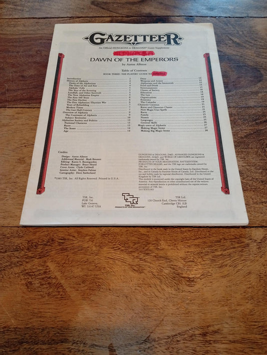 Gazetteer Dawn of the Emperors Booklet TSR 1037 1989
