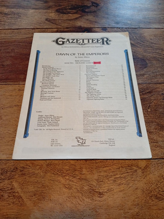 Gazetteer Dawn of the Emperors Booklet TSR 1037 1989
