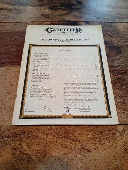 Gazetteer The Dwarves of Rockhome GAZ6 Booklet TSR 9227 D&D 1988