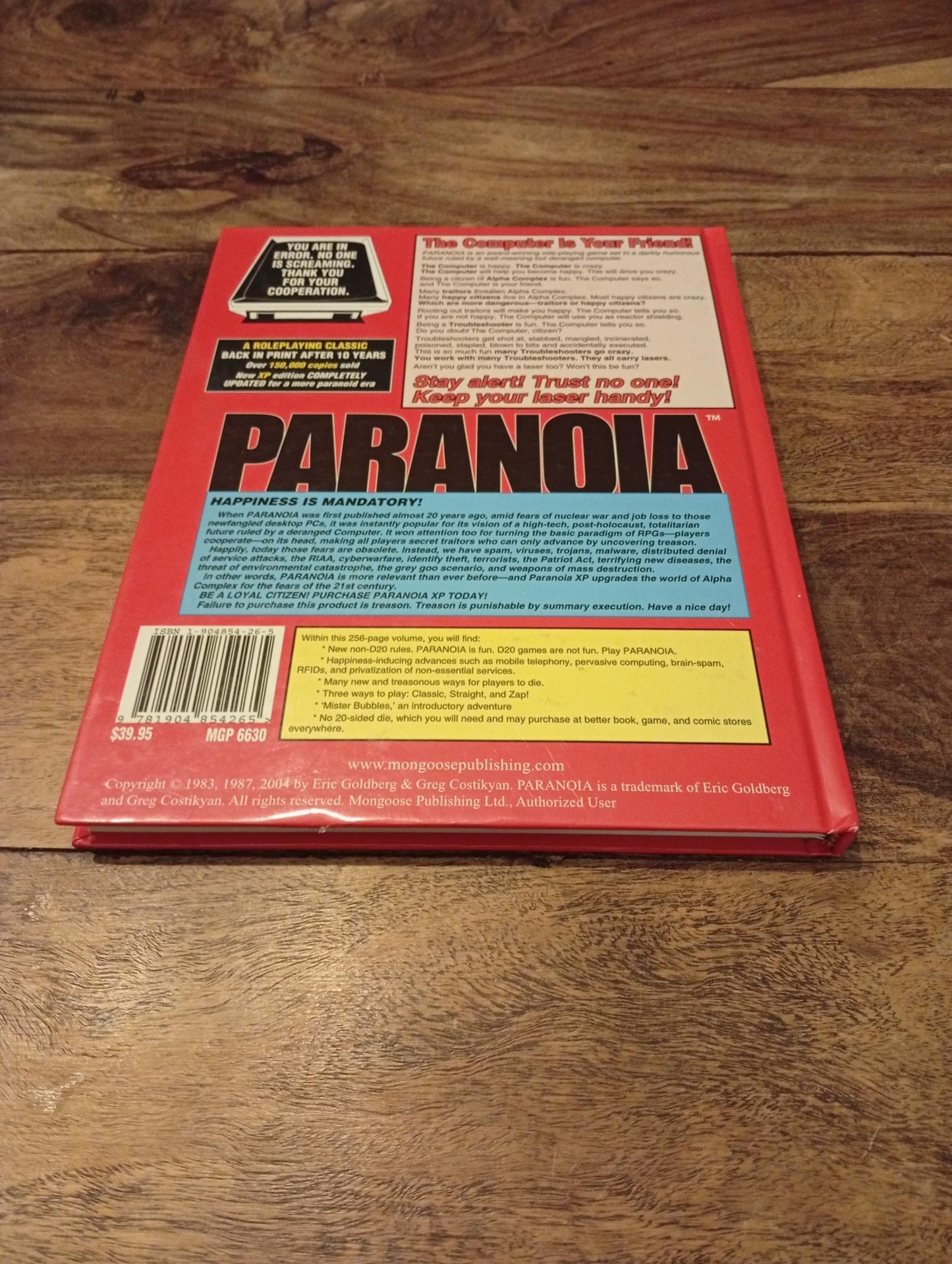 Paranoia XP 1st Printing Hardcover Mongoose Publishing 2004
