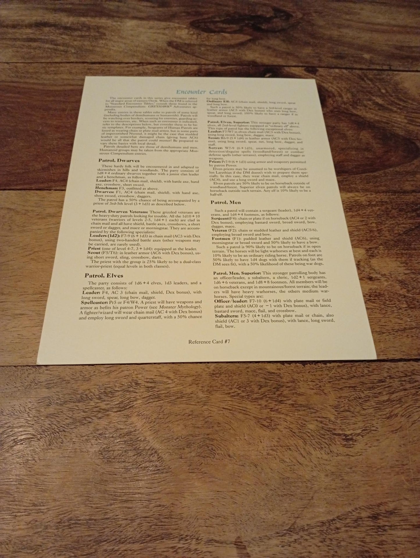 AD&D Greyhawk Reference Card #7 TSR 1064