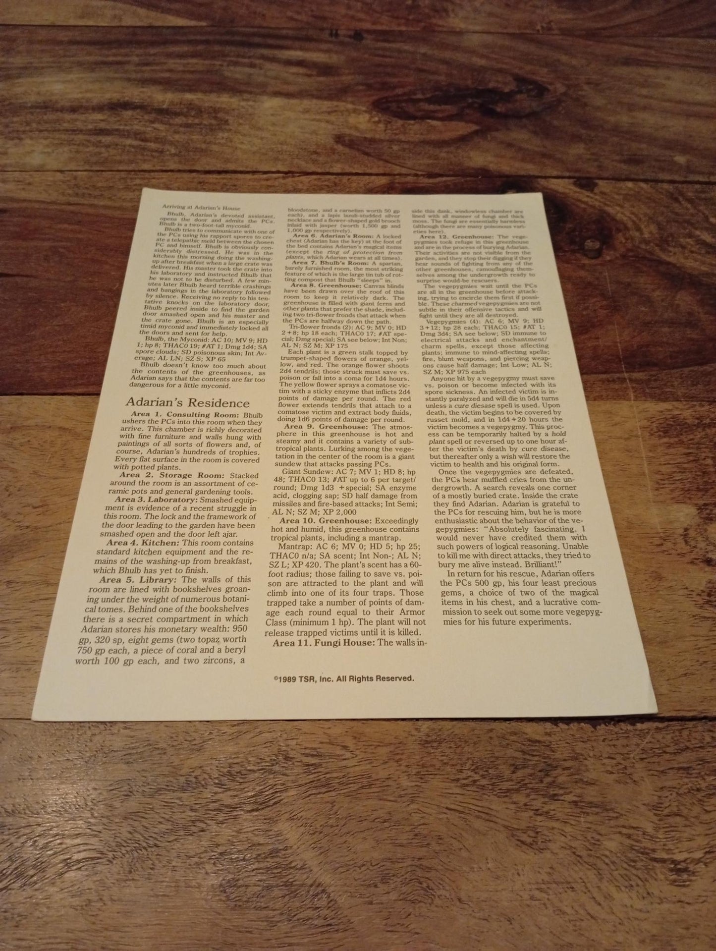 AD&D Greyhawk Reference Card #14 TSR 1043