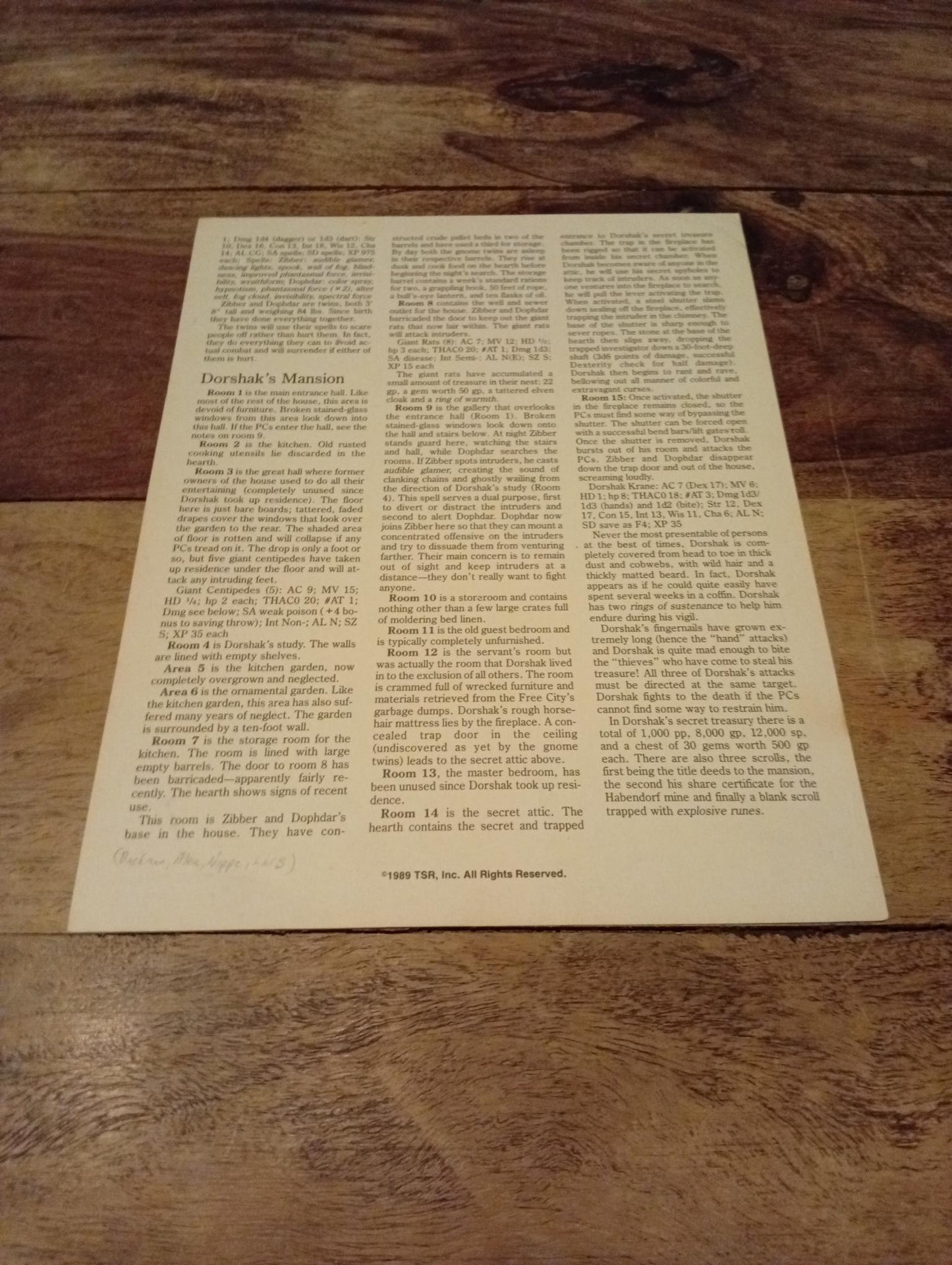 AD&D Greyhawk Reference Card #7 TSR 1043