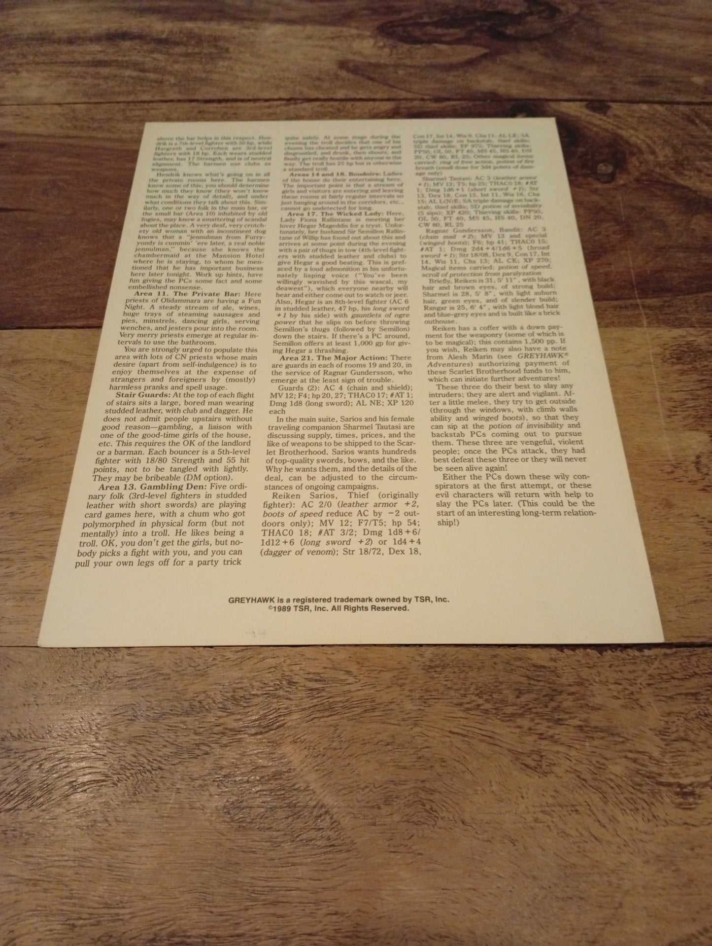 AD&D Greyhawk Reference Card #11 TSR 1043