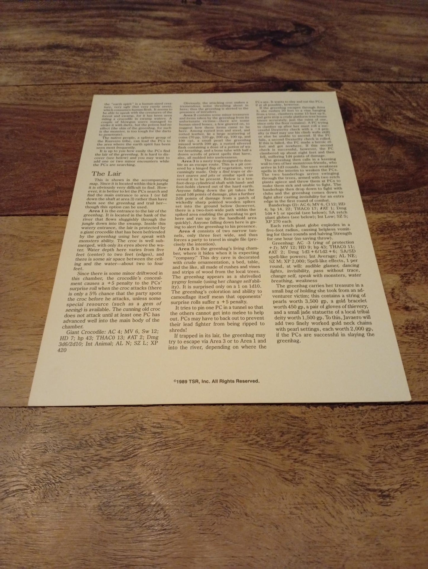 AD&D Greyhawk Reference Card #20 TSR 1043