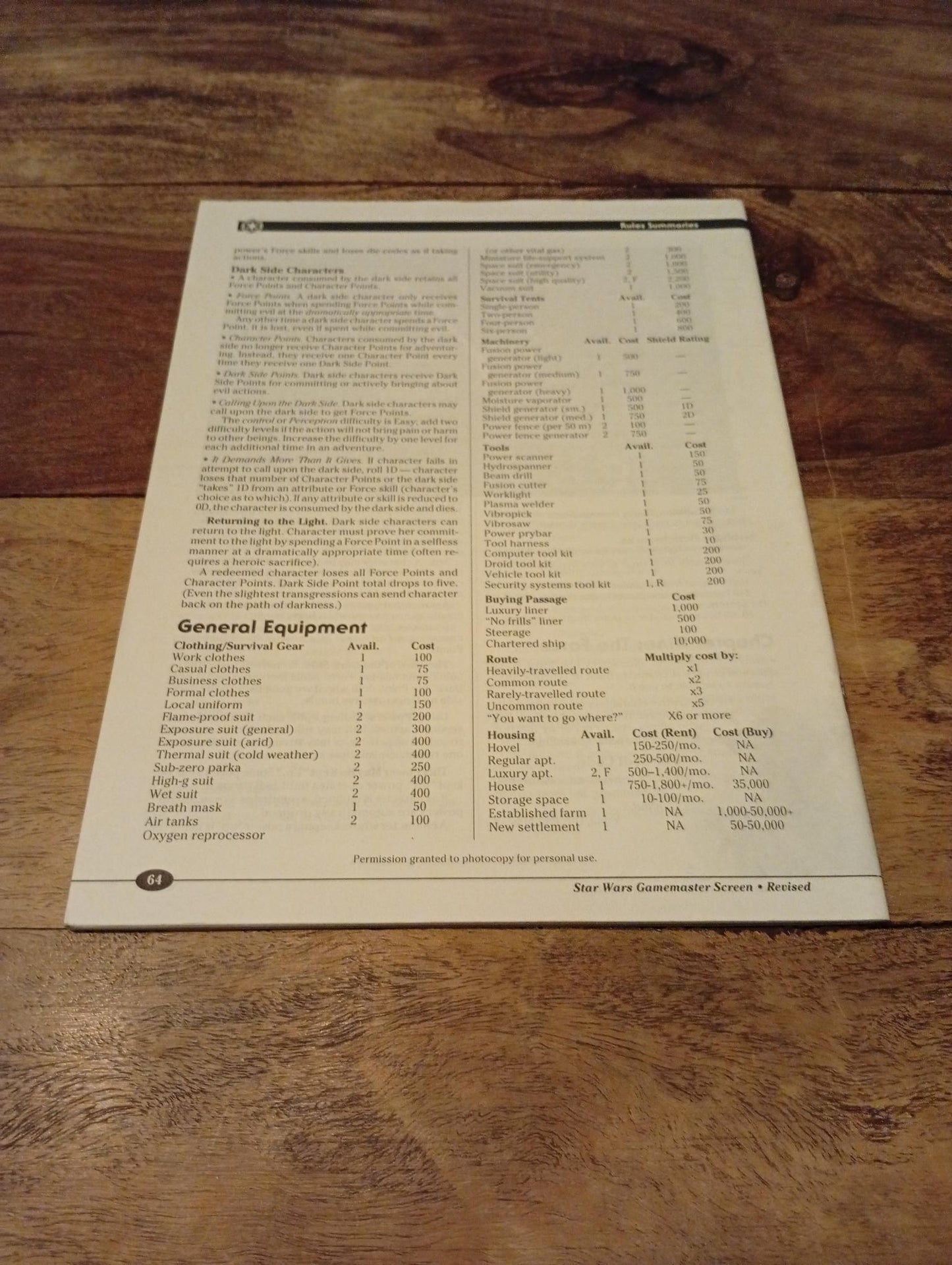 Star Wars Gamemaster Screen Revised Book West End Games 1996