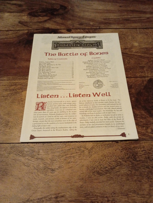 Forgotten Realms The Battle of Bones From Elminster's Ecologies #1 TSR 1995