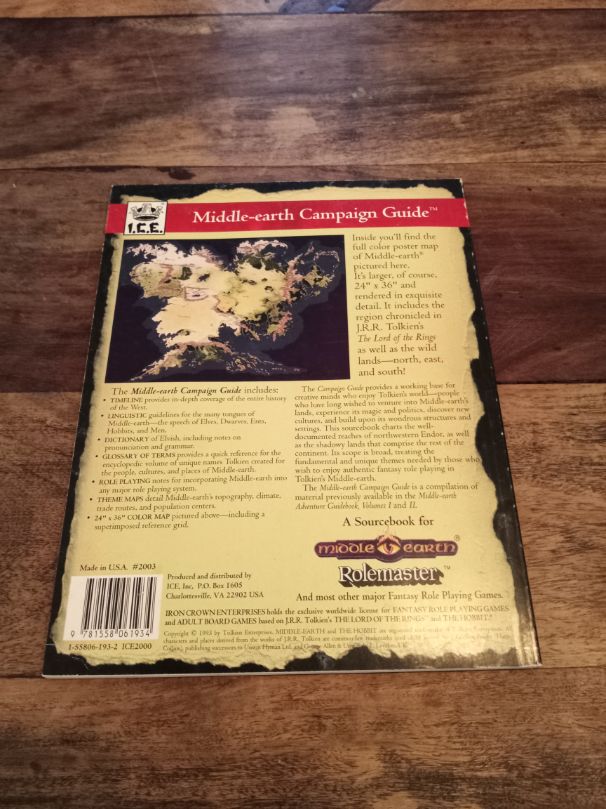 Middle-Earth Campaign Guide Middle Earth Role Playing 1st Ed I.C.E. #2003 With Map MERP 1990
