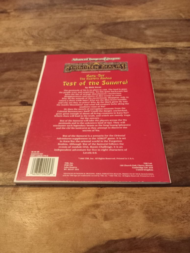 Forgotten Realms Test Of The Samurai AD&D 2nd ed with Map OA7 9258 TSR 1989