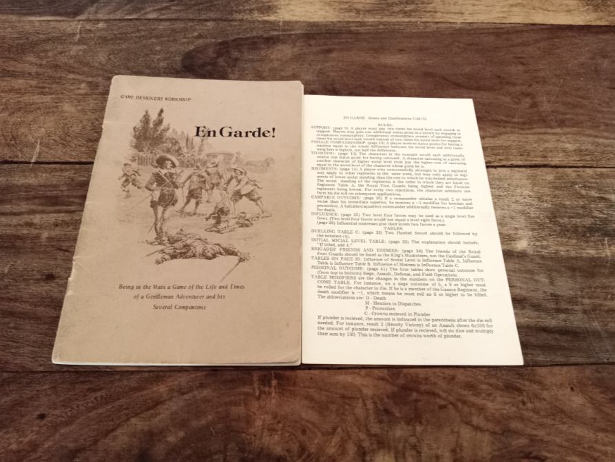 En Garde! 1st Edition Game Designers Workshop GDW War Games Assorted 1975