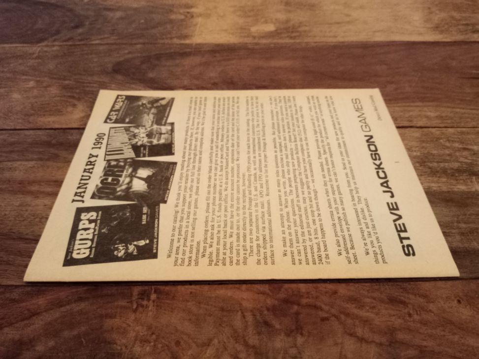 Steve Jackson Games Black & White Catalog January 1990
