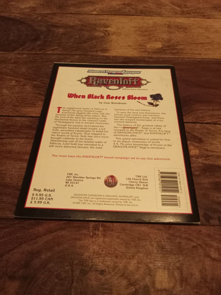Ravenloft When Black Roses Bloom With Map TSR 9476 AD&D 1995