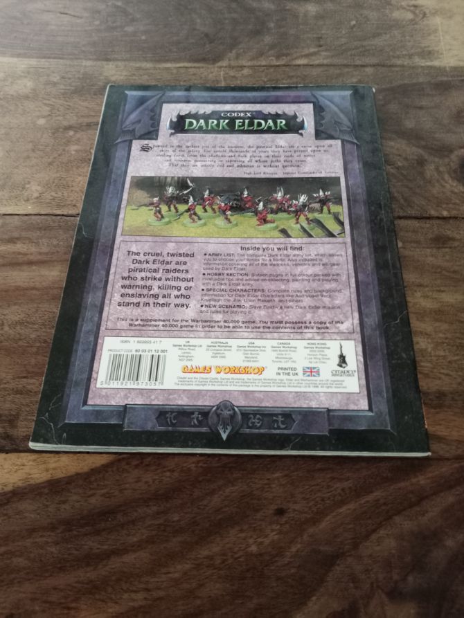 Warhammer 40k Dark Eldar Codex 3rd Edition 1st Printing Games Workshop 1998