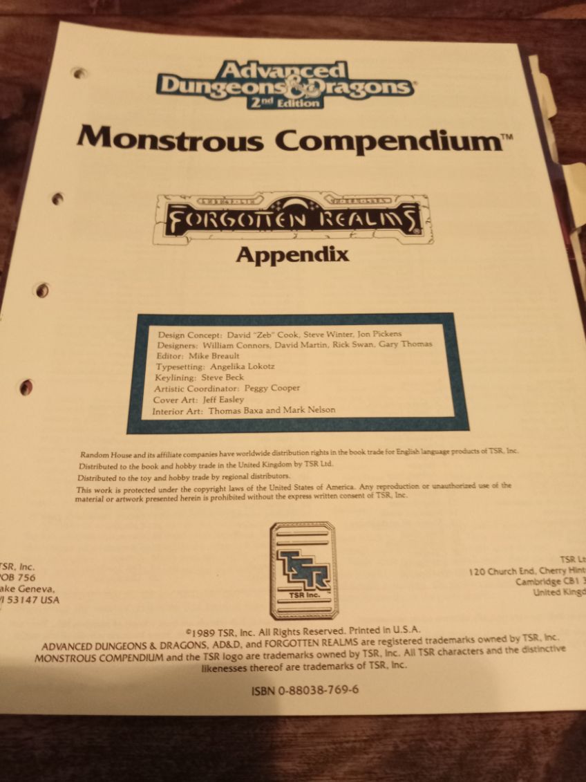 Forgotten Realms Monstrous Compendium Appendix TSR 2104 AD&D 2nd ed MC3 1989