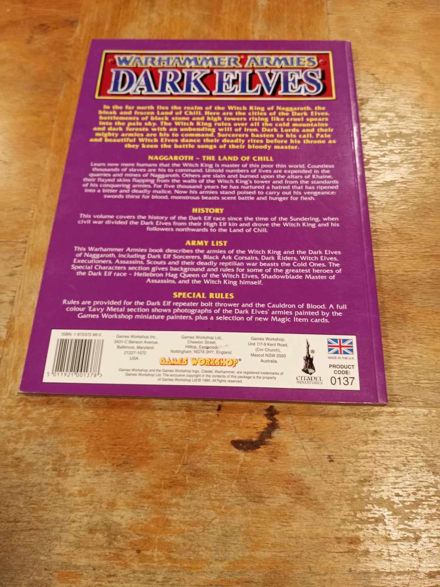 Warhammer Fantasy Dark Elves Army Book 4th Ed Games Workshop 1995