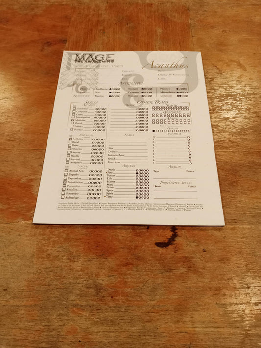 Mage Character Sheet Pad