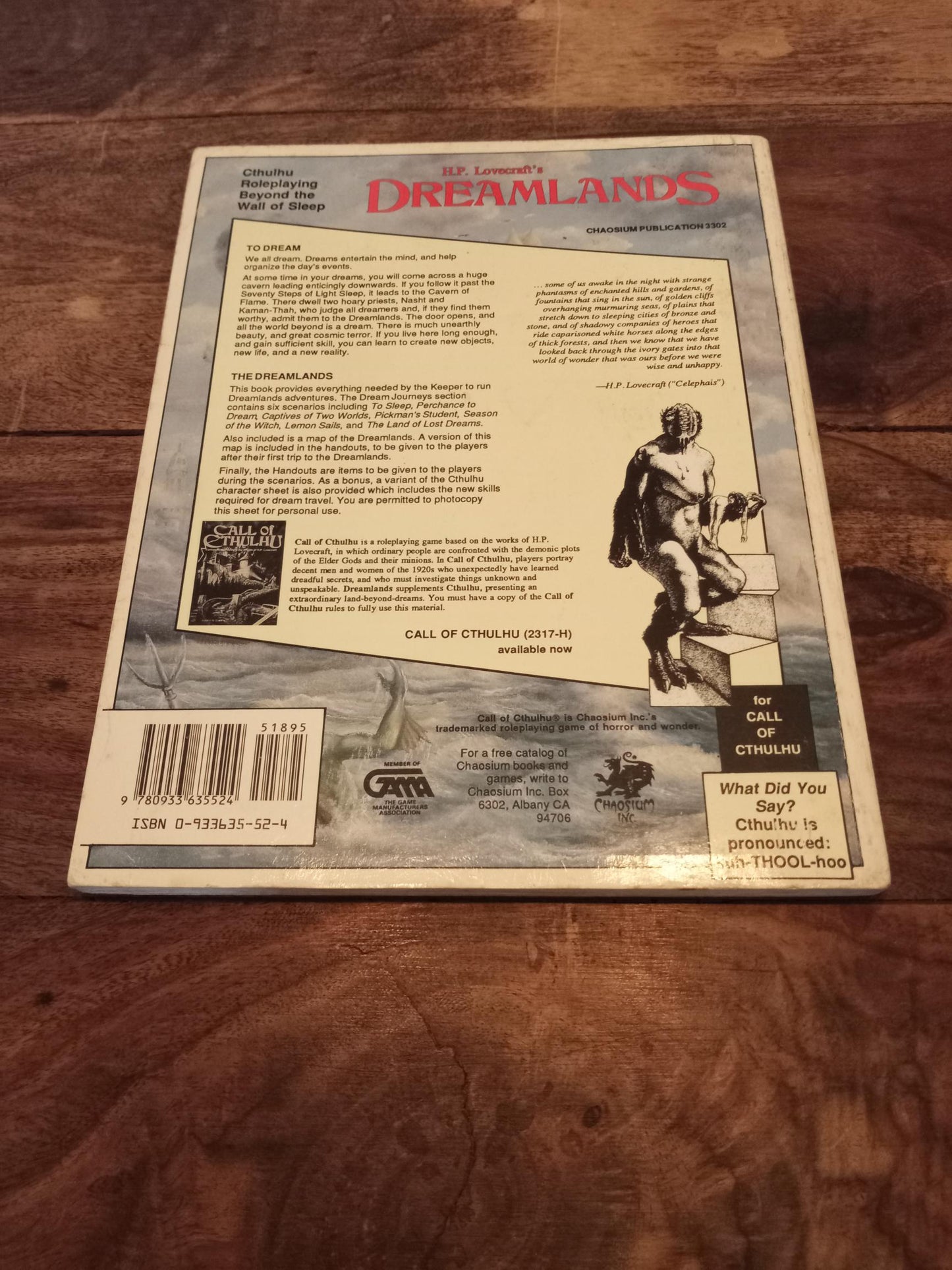 Call of Cthulhu H.P. Lovecraft's Dreamlands With Map 2nd Ed Chaosium 1988