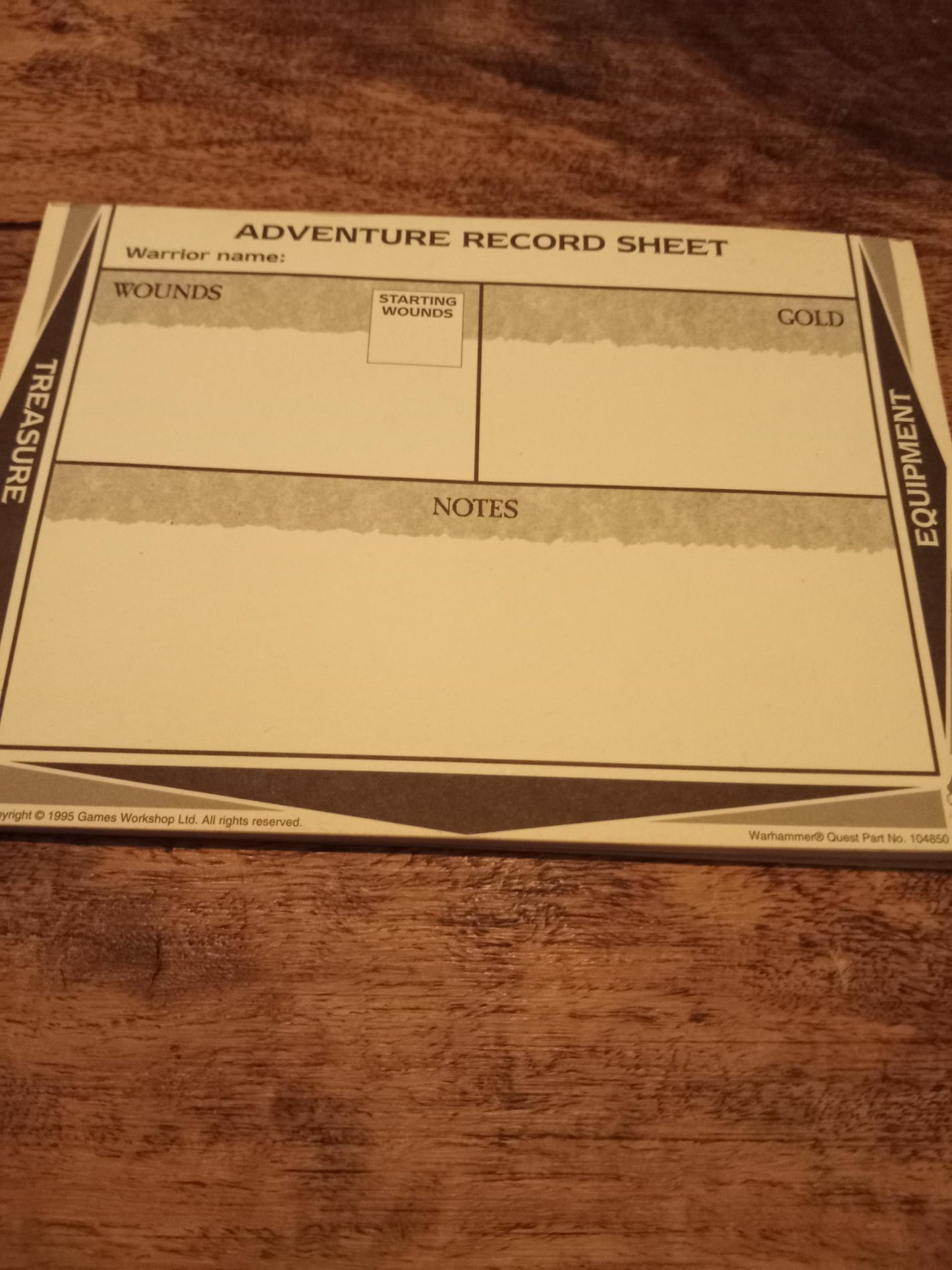 Warhammer Quest Adventure Record Sheets Pad Games Workshop