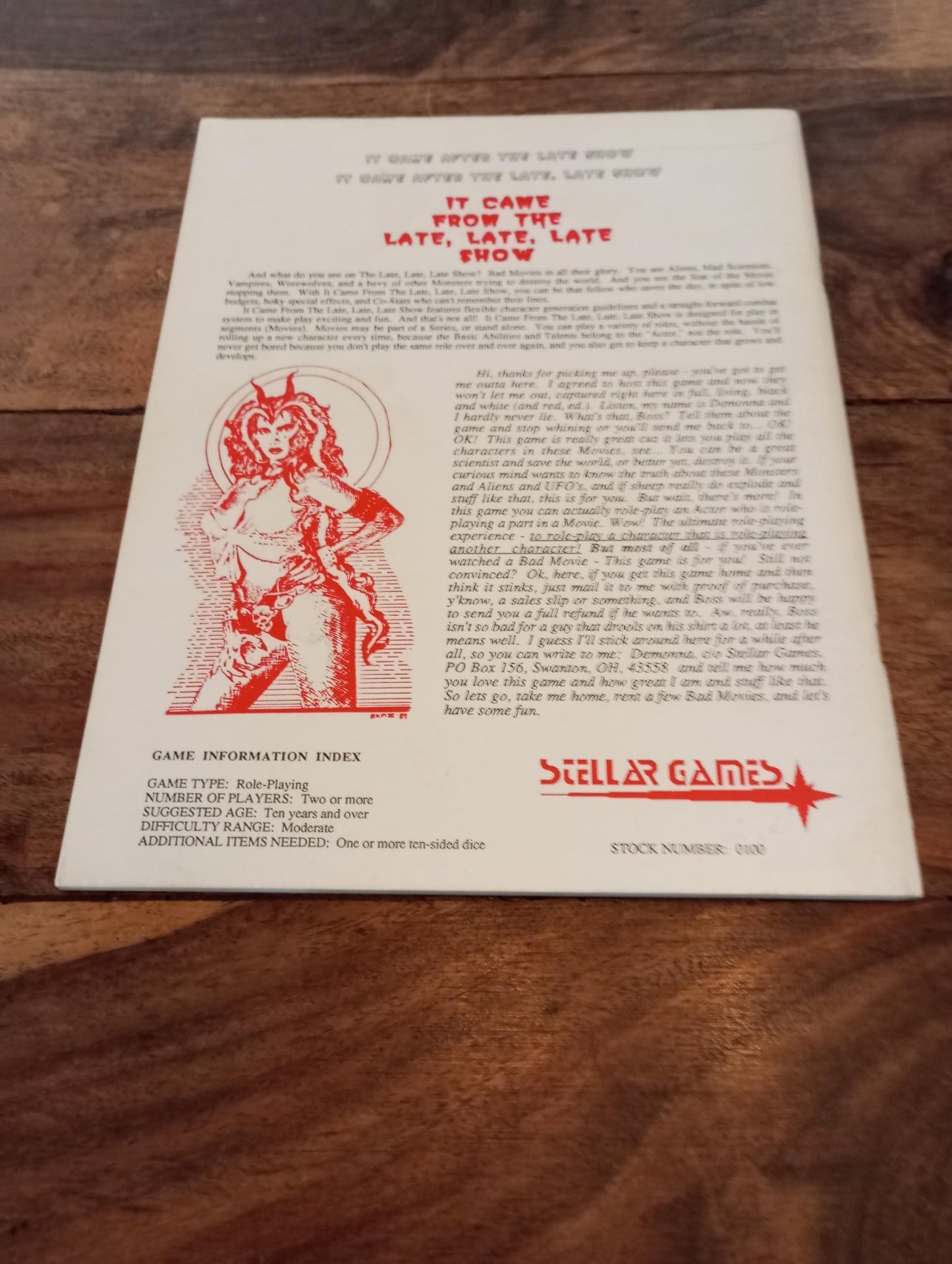 It Came From the Late, Late, Late Show I 1st Edition, 2nd Printing Stellar Games 1989