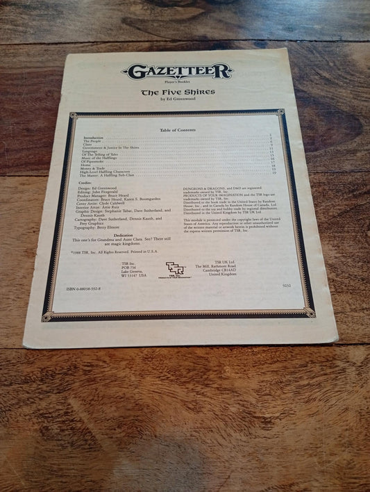 Gazetteer The Five Shires Booklet TSR 9232 GAZ8 1990