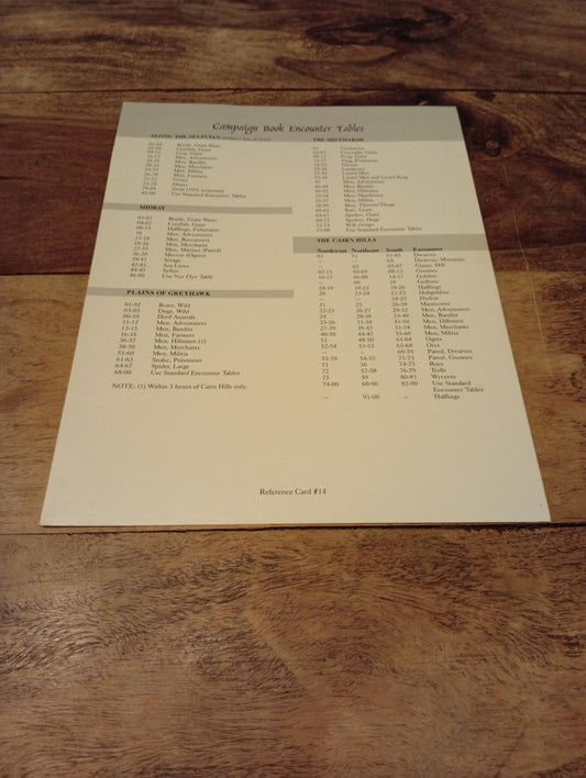 AD&D Greyhawk Reference Card #14 TSR 1064