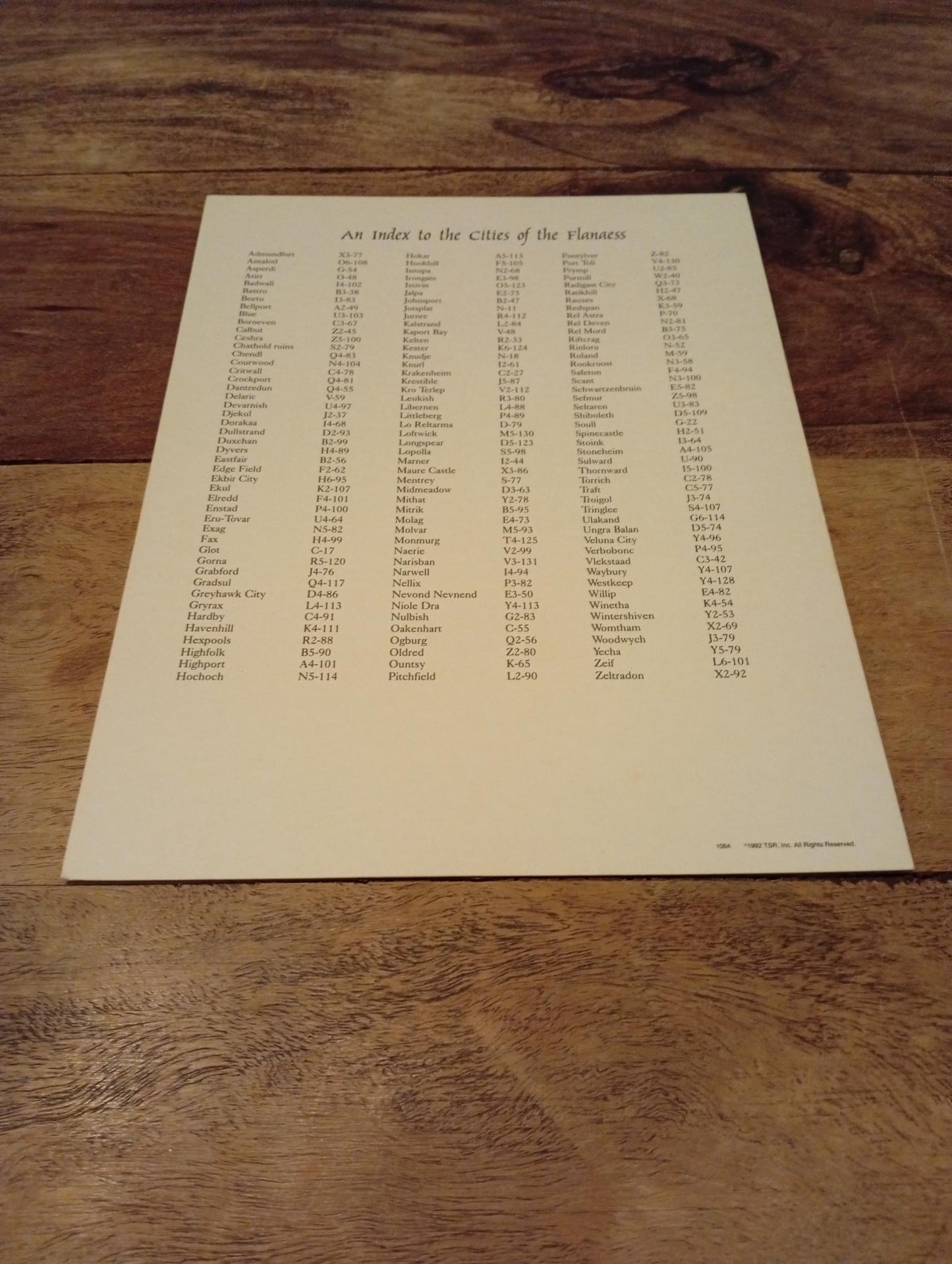 AD&D Greyhawk Reference Card #3 TSR 1064