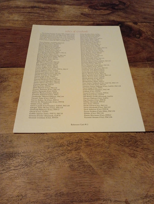AD&D Greyhawk Reference Card #13 TSR 1064