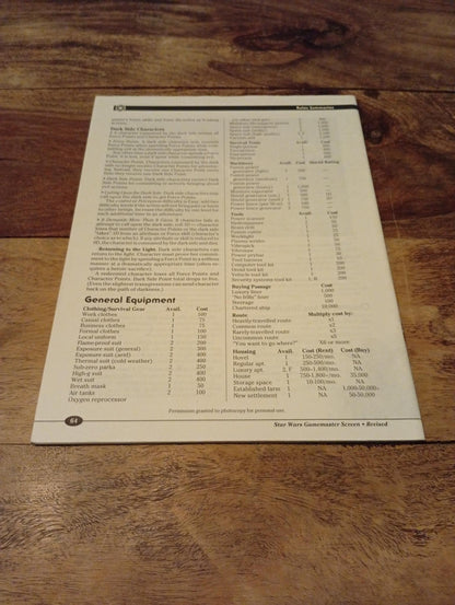Star Wars Gamemaster Screen Revised Book West End Games 1996