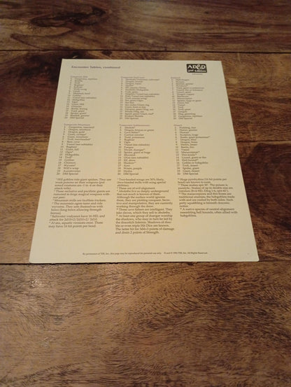 AD&D Council of Wyrms Reference Card #9 TSR 1107 AD&D 1994