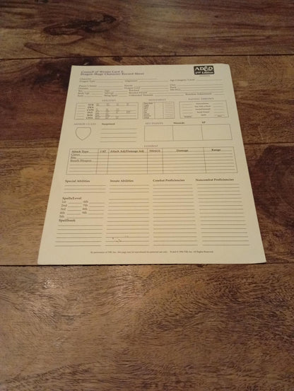 AD&D Council of Wyrms Reference Card #2 TSR 1107 AD&D 1994