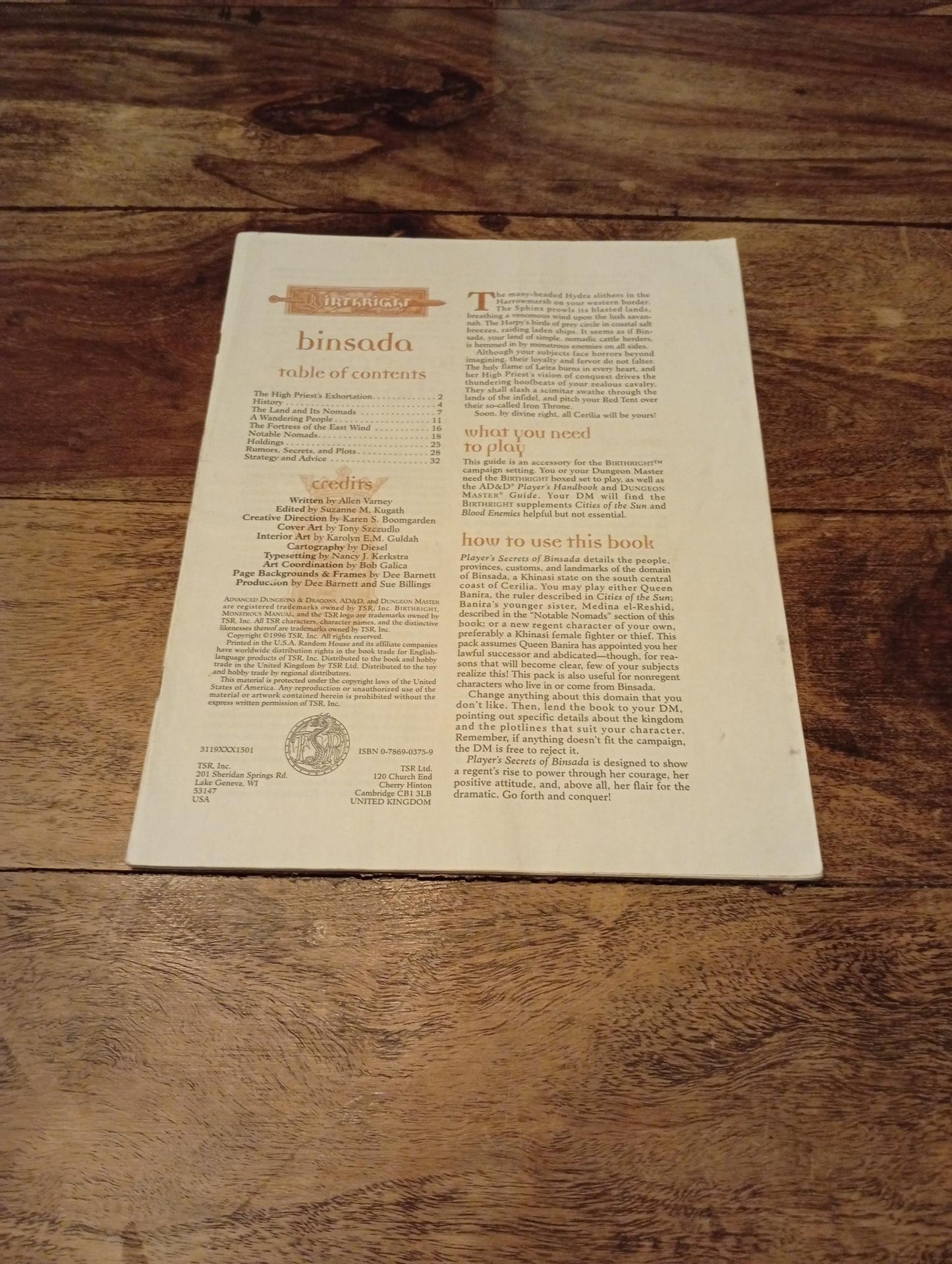AD&D Birthright Binsada TSR 3119 AD&D 1996