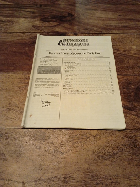 Dungeons & Dragons Dungeons Masters Companion Book 2 TSR 1984