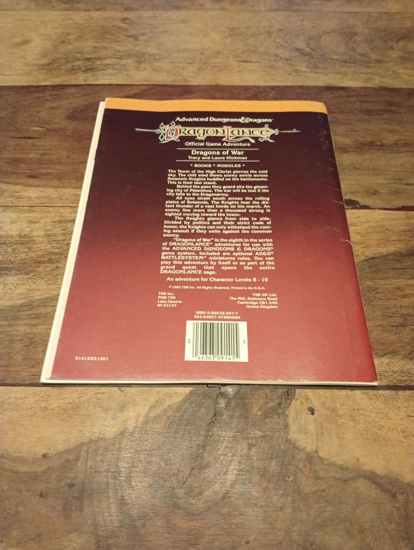 DragonLance Dragons of War With Map TSR 9141 AD&D 1985