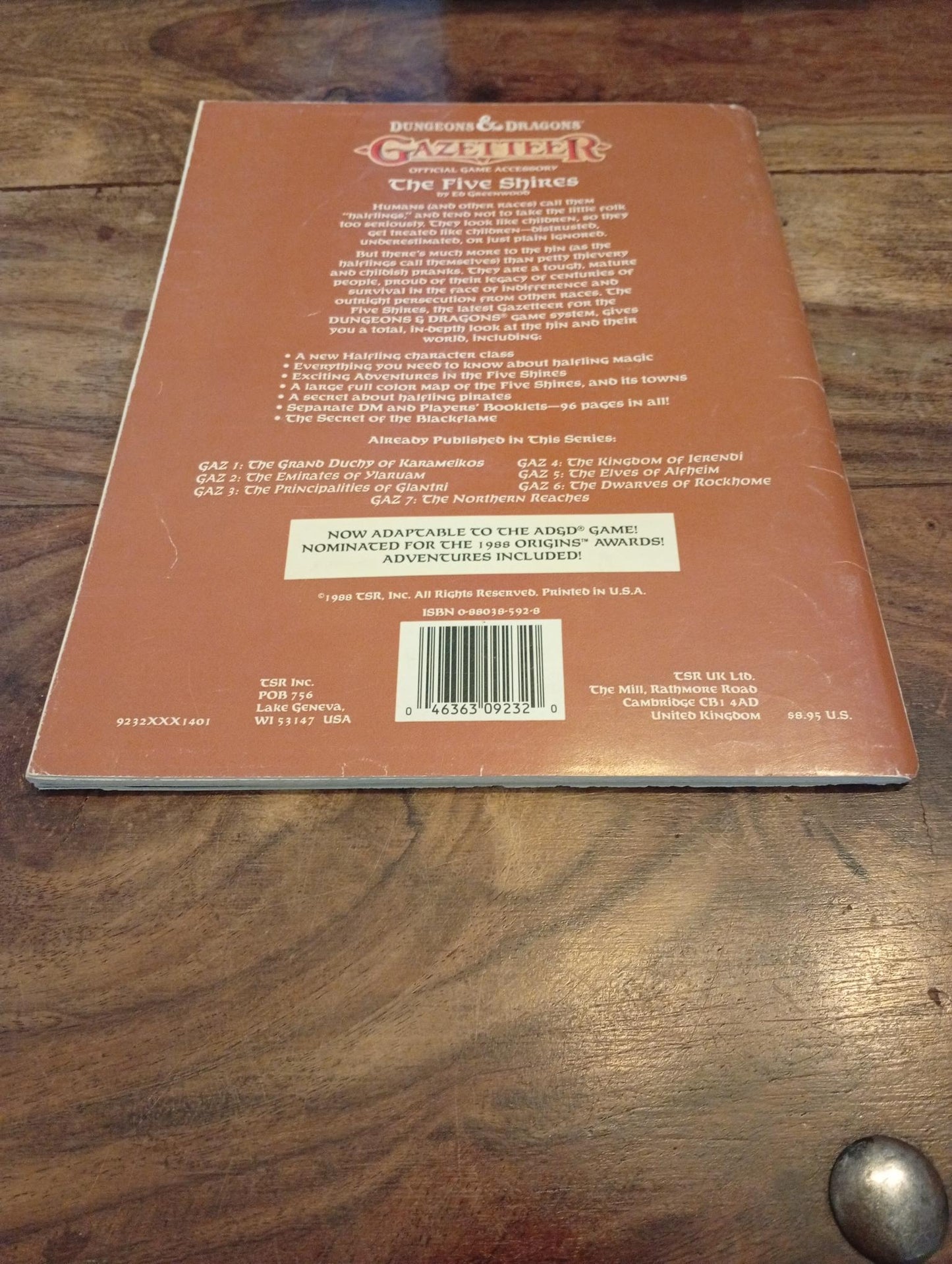 Gazetteer The Five Shires GAZ8 TSR 9232 D&D 1988 With Map